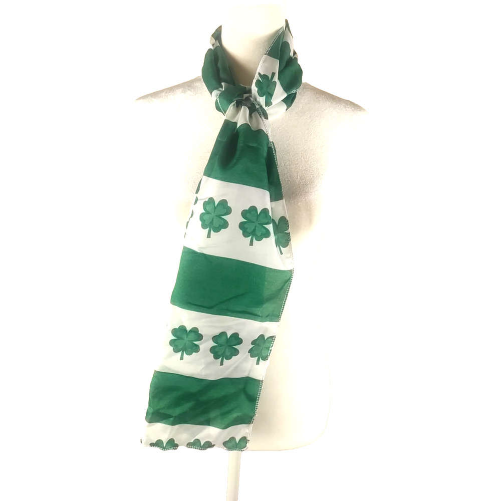 Women's Scarf Green White Shamrock Rectangle "29 X 11 Holiday Irish